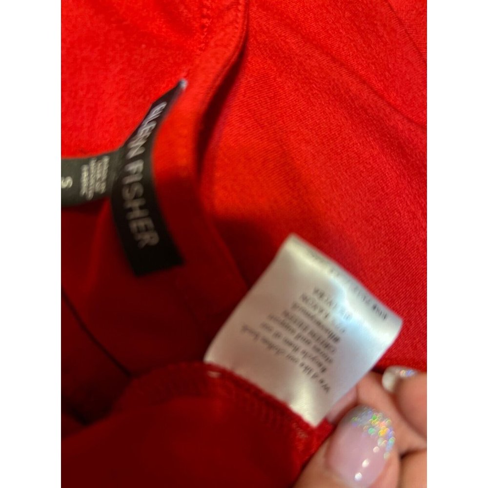 Eileen Fisher Trapeze Dress Red Small Long Sleeve Stretch Washable - Picture 7 of 8